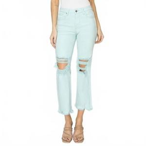 NEW RISEN distressed straight leg jean in mint